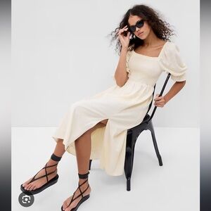 NWT Gap Linen Blend Puff Sleeve Cottagecore Midi Dress